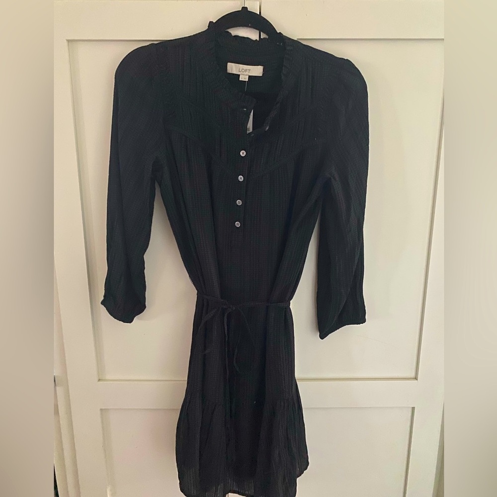 Pleated Button Drop Waist Dress